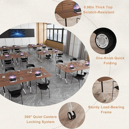 Folding Conference Table，Modular Conference Room Tables with 360° Mobile Silent Wheels, Modern Flip Top Locking Rolling Meeting Table for Office Classroom School Business Space Saving (8, 47.2in)