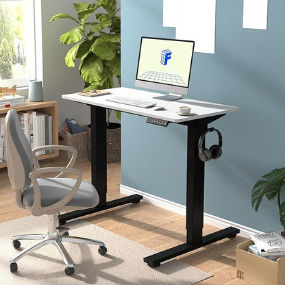 FLEXISPOT EN1 One-Piece Standing Desk with 1-Inch Thick Desktop, 40"x24" Electric Height Adjustable Desk for Home Office & Multi-Device Workstations, White