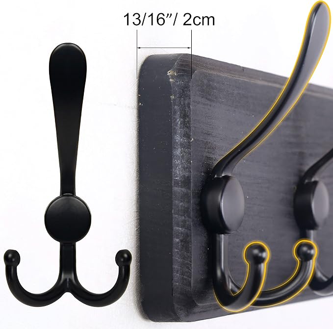 SKOLOO Rustic Wall Mounted Coat Rack: 16" Stud Spacing, Pine Real Wood Plank Wall Coat Rack with 5 Triple Hooks, Farmhouse Coat Hanger Wall Mount for Hanging Backpack Jacket Coat Hat,Pack of 2