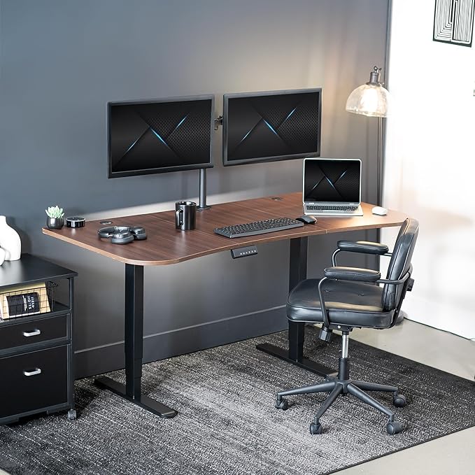 VIVO Electric 63 x 32 in Dual Motor Standing Desk, Memory Height Adjustment, 2B Series, Dark Walnut Top Black Frame, DESK-KIT-2B1D