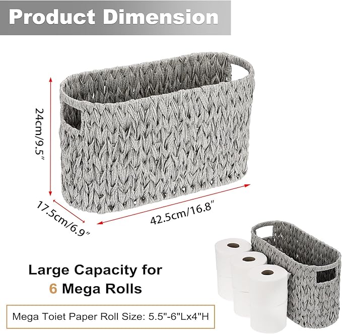 Sumnacon Toilet Paper Storage Basket Freestanding, Woven Toilet Paper Holder Stand with Handle, Decorative Narrow Bathroom Baskets Sturdy Plastic Organizer Bin for Tissue Rolls, Toiletries, Towels