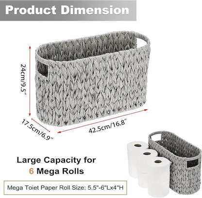 Sumnacon Toilet Paper Storage Basket Freestanding, Woven Toilet Paper Holder Stand with Handle, Decorative Narrow Bathroom Baskets Sturdy Plastic Organizer Bin for Tissue Rolls, Toiletries, Towels