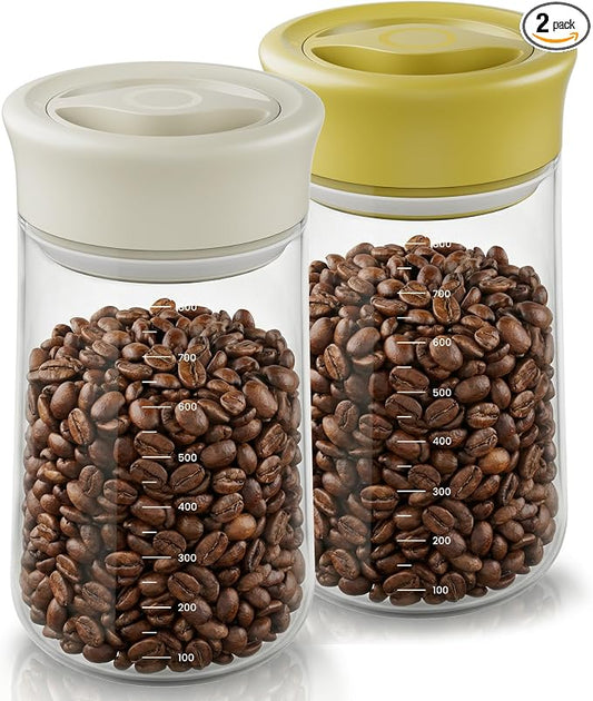 Overnight Oats Containers with Lids, 2 Pack 27oz Glass Jars with Airtight Lids, Wide Mouth Mason Jars, Food Coffee Bean Storage Containers for Yogurt, Chia Pudding, Snack, Salad(Yellow+Beige)