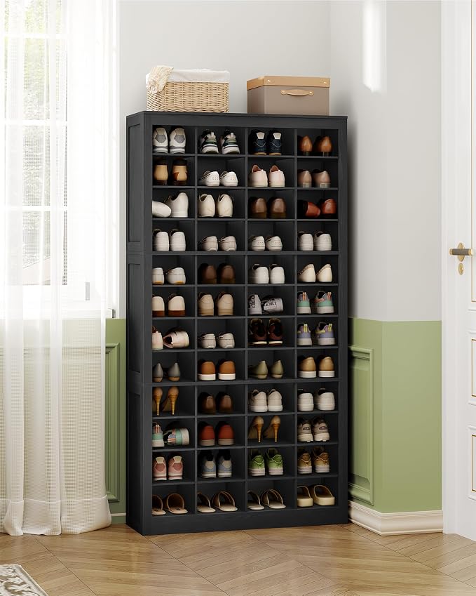 Hzuaneri Shoe Storage Cabinet, 48 Pairs Free Standing Closet Organizer, 9 inch Widened Cell Wood Shoe Organizer, 12 Tiers Vertical Space Saving Shoe Rack for Entryway, Cloakroom, Black SR39604X