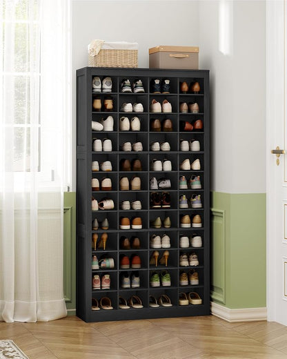 Hzuaneri Shoe Storage Cabinet, 48 Pairs Free Standing Closet Organizer, 9 inch Widened Cell Wood Shoe Organizer, 12 Tiers Vertical Space Saving Shoe Rack for Entryway, Cloakroom, Black SR39604X