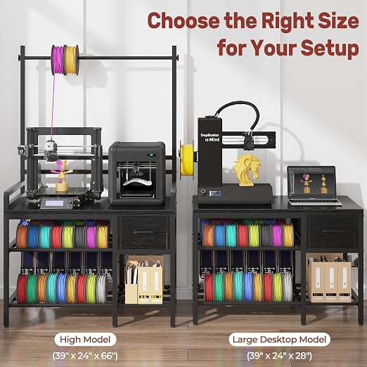 3D Printer Stand with Filament Storage – Tall 66" Heavy Duty Metal 3D Printer Table with Power Hub, Drawer & X-Bracket Stability for Workshop, Studio, Office