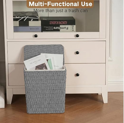 iEGrow Paper Rope Trash Can,Bathroom Trash Can with Lid, 3 Gallon Wicker Waste Basket with Removable Liner, for Bedroom, Living Room, Toilet, Under Sink Gray