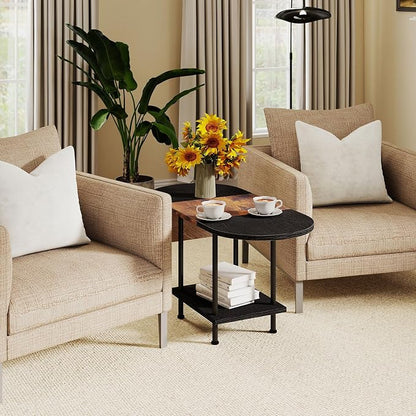 Coffee Tables, Modern Center Table with Storage Shelf, 2-Tier Table for Living Room, Modern Two-Tone Design (Mixed Black)