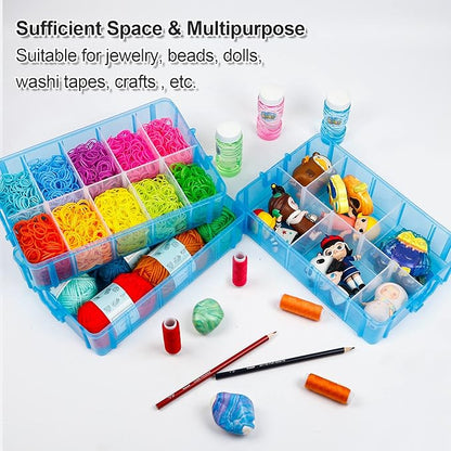 INSCRAFT 7 Layers Stackable Storage Container, 70 Adjustable Compartments (Blue) Stackable Storage Container, Perfect for Kids Toys, Art Crafts, Jewelry, Supplies, Mini Case & Letter Sticker Included