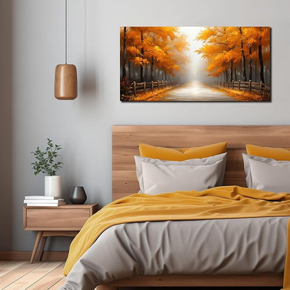 AUUZAIUA Forest Wall Art for Living Room Gold Misty Trees Landscape Large Artwork for Bedroom Office Modern Canvas Prints Ready to Hang 20"x40"