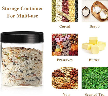 Hajoyful Plastic Jars with Lids Empty Slime Cosmetics Containers Clear Gift Food Jars Round PET Cream Jar with Black Lids Pen Labels for Kitchen Storage Spices Dry Food Body Butter Making(8OZ 32PCS)