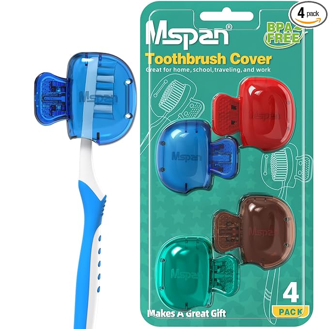 Mspan Toothbrush Head Cover Cap: Tooth Brush Protector Cute Plastic Clip Pod Compatible with Standard & Electric Toothbrush - Travel Case for Traveling & Home - 4 Packs