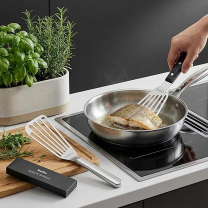 KSENDALO Fish Spatula Stainless Steel, Egg Flipper Spatula with Thin Flexible Slotted and Angled Blade for Kitchen Cooking, Grill, Camping, Essential Metal Spatulas,Silver Kitchen Utensils Set
