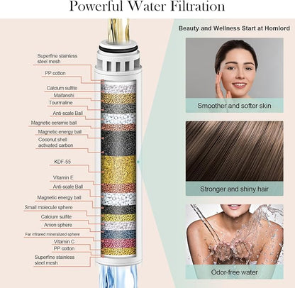 Homlord Filtered Shower Head with Handheld Brushed Nickel - High Pressure 6 Modes, 120 Anti-clog Nozzles, Detachable Showerhead with Hard Water Filters, Extra Long 6ft Hose, Power Wash Mode