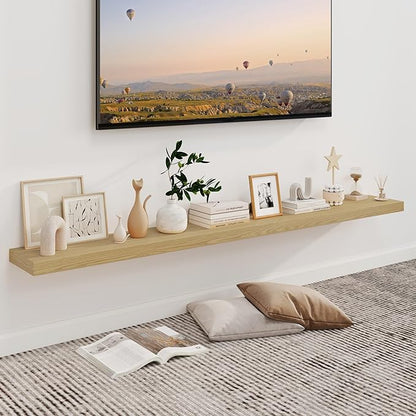 Fun Memories 66 Inch Fireplace Mantel - Long Floating Shelf, Wall Mounted Farmhouse Display with Invisible Heavy Duty Metal Bracket, Oak, 2 Pack