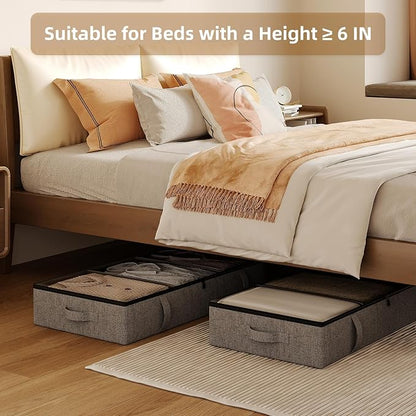 Vailando Storage Containers, 6 Inches Tall 60L Underbed Storage Bins Sturdy Handles & Reinforced Sidewalls, Closet Organizer for Clothes, Blankets, Seasonal Items, Linen Gray, 2-Pack