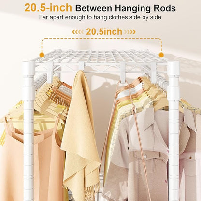 P5 Rolling Clothes Rack Heavy Duty, Clothing Racks for Hanging Clothes, Metal Garment Rack with Wheels, 3-Tier Portable Closet Rack 39.4'' W × 20.5'' D × 80.5'' H, Max Load 650 Lbs, White