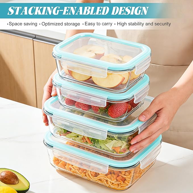 LOVYANXUE 4 Pack [78 oz & 36 oz] Large Glass Food Storage Containers with Lids, Glass Meal Prep Containers Set with Airtight Lids - BPA Free, Ideal for Food Storing/Serving, Microwave/Oven Safe