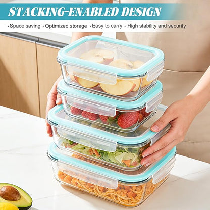 LOVYANXUE 4 Pack [78 oz & 36 oz] Large Glass Food Storage Containers with Lids, Glass Meal Prep Containers Set with Airtight Lids - BPA Free, Ideal for Food Storing/Serving, Microwave/Oven Safe