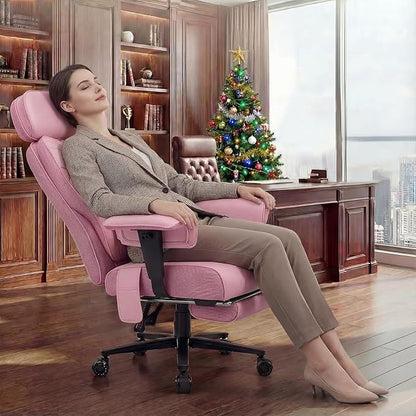 HOFFREE Big and Tall Office Chair 500lbs for Heavy People Executive Office Desk Chair with Wide Seat PU Leather Computer Chair with Adjustable Lumbar Support Pink