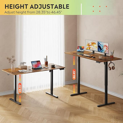 DEVAISE 63 x 28 Inches Electric Standing Desk, 3 Adjustable Height Stand up Desk for Home Office, Ergonomic Sit to Stand Desk with LED Touchscreen, Hook, 3 Memory Preset Computer Desk (Rustic Brown)