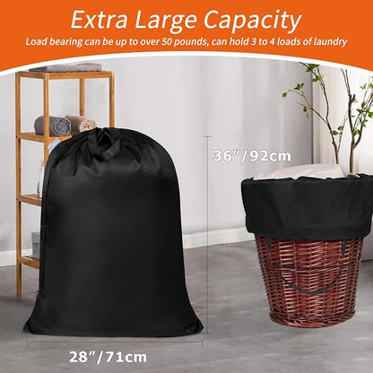 Polecasa Extra Heavy-Duty Laundry Bag 28x36”- Machine Washable Large Storage Bag with Reinforced Handles & Drawstring Closure & ID Tag for College Dorm Travel -Black