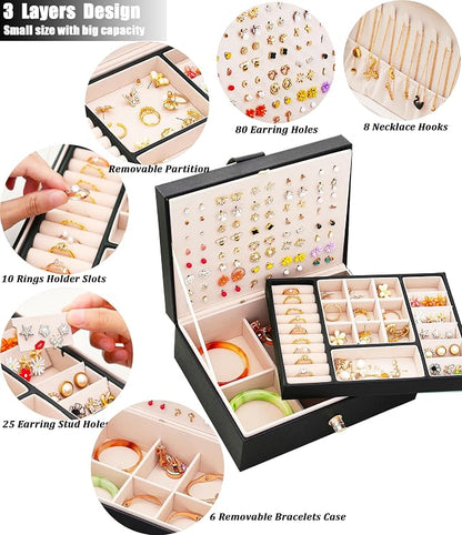 QBestry Womens Earrings Jewelry Box for Girls Jewelry Earring Organizer Box Earring Holder Organizer for Girls Jewelry Organizer Boxes for Women Girls Stud Earrings Organizers Jewelry Box Black