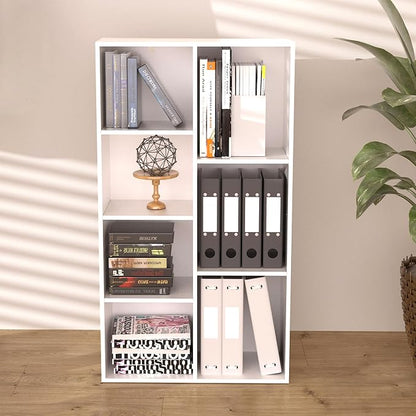 Cube Bookshelf, White Wooden Cube Storage Organizer, Freestanding Book Shelf, Cubby Shelf, Perfect Shelves for Bedroom, Kids Room, Closet, Classroom & Office (7-Cube)