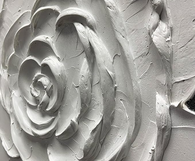 moshinart 24 x 36in Hand-Painted Oil Painting 3D Texture Black White Grey Modern Minimalist Black Abstract Wall Art, Home Office Wall Decoration Flower