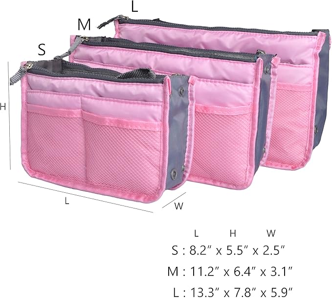 Vercord Purse Organizer Insert for Handbags Bag Organizers Inside Tote Pocketbook Women Nurse Nylon 13 Pockets Pink Small