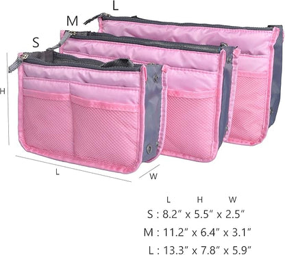 Vercord Purse Organizer Insert for Handbags Bag Organizers Inside Tote Pocketbook Women Nurse Nylon 13 Pockets Pink Small