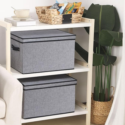 YheenLf Foldable Storage Bins with Lids, 15 x 9.8 x 8.3 Inch Storage Boxes with Handles, Fabric Closet Organizers for Wardrobe, Gray, 3-Pack