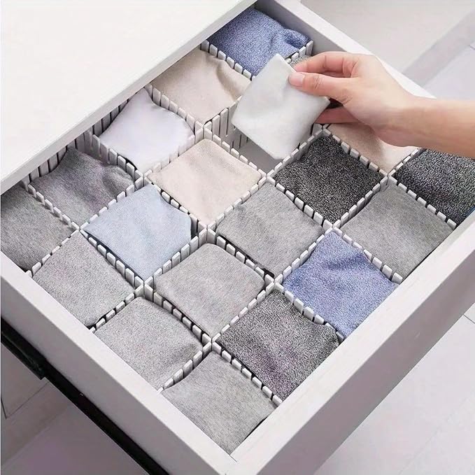 20 Pack Cuttable Drawer Dividers, Plastic Drawer Organizer Set, Storage Dividers for Closet & Kitchen Drawers, White/Blue