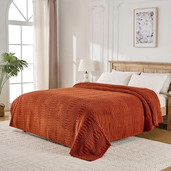 90x90 Inch Rust Queen Bed Blanket - Soft & Fluffy Fleece, Cute & Aesthetic, Perfect for Sofa, Couch, Bed, Living Room & Bedroom, All-Season Use, Plush & Cozy Decorative Blanket