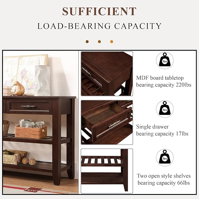 LKTART Solid Wood Console Table Sofa Tables with Drawers and Shelves Small Entryway Table for Living Room,Decorative,Foyer(42" Espresso)