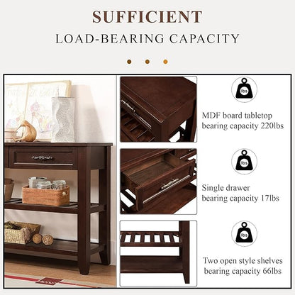 LKTART Solid Wood Console Table Sofa Tables with Drawers and Shelves Small Entryway Table for Living Room,Decorative,Foyer(42" Espresso)