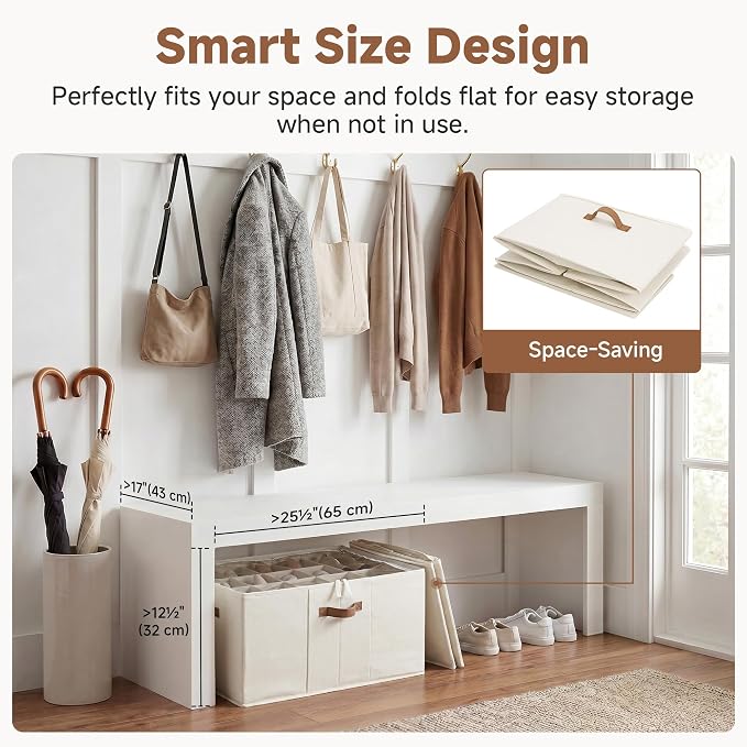 StorageWorks Shoe Organizer for Closet, Fits up to 24 Pairs, Shoe Cubby Storage Containers with Adjustable Dividers and Clear Cover, Beige
