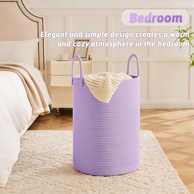 Artfeel Laundry Basket,Woven Cotton Rope Laundry Hamper,40L for Decorative Storage of Dirty Clothes,Toys and Blankets in Bathroom,Baby Room and Living Room