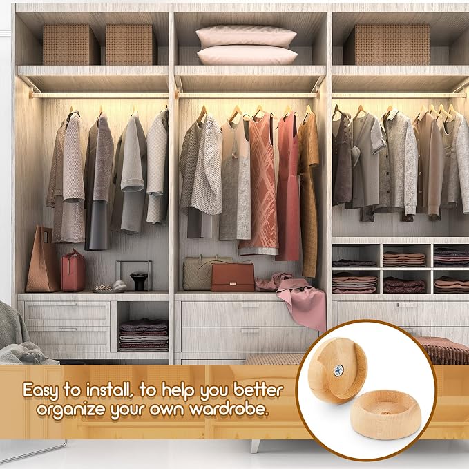 Yookeer 4 Pack Wooden Closet Pole Sockets 1-3/8" Closet Rod Holders Pole Holders for Wardrobe Hallway Bathroom Curtain Clothing Store(Wood Color)