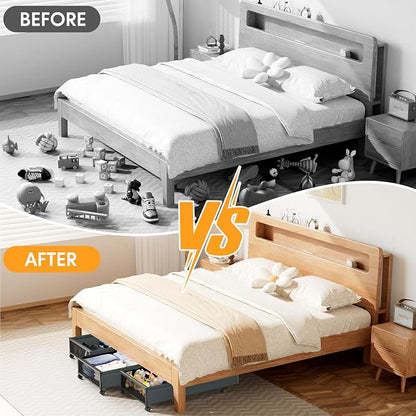 Under Bed Storage Containers with Wheels 2 Pack Underbed Shoe Storage Bedroom Storage Bins Organizer Large Capacity Under Bed Storage with Lid for Clothes Shoes Toys Blankets (Cyan-gray)