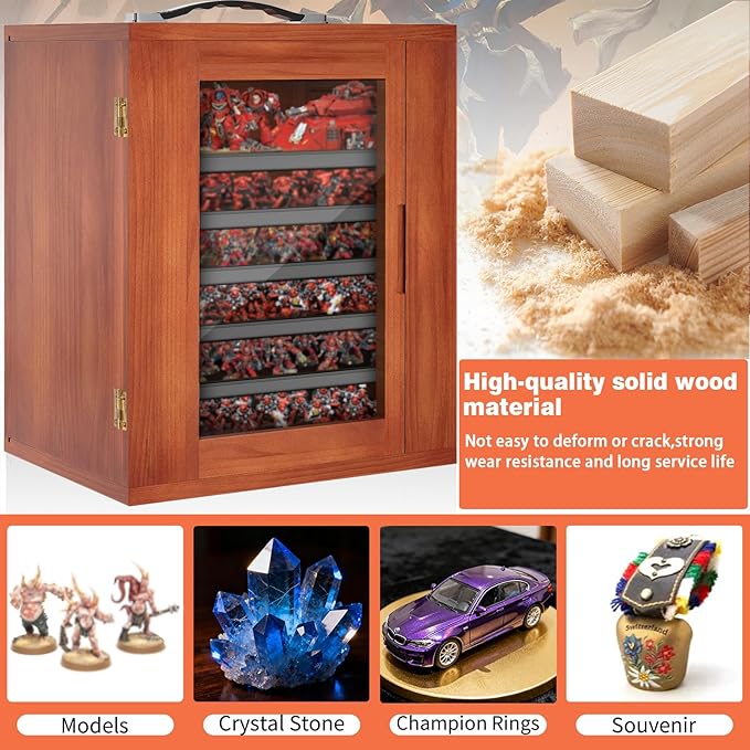 WELIDAY Miniature Storage Case for Collectibles, Miniature Display Cases with Magnetic Door and 6 Trays, Clear View Miniatures Transport Case (Brown)