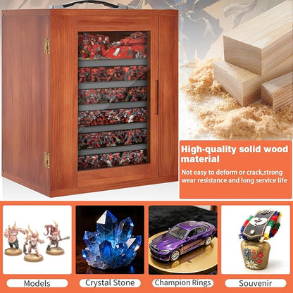 WELIDAY Miniature Storage Case for Collectibles, Miniature Display Cases with Magnetic Door and 6 Trays, Clear View Miniatures Transport Case (Brown)