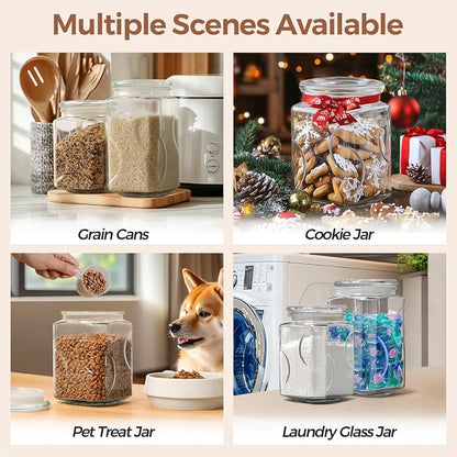 ComSaf 78oz Large Glass Storage Container with Airtight Lid, Thick Square Flour and Sugar Jar for Pantry Organization, Wide Mouth Glass Canister for Rice, Pasta, Cereal, Laundry Detergent