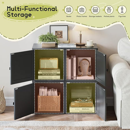 2-Tier Stackable Cube Storage Organizer, DIY Cube Storage Bookcase with Doors & Anti-Tip Design, Book Shelf for Bedroom, Office, Dorm,15" W x 11.81" D x 30" H, Black