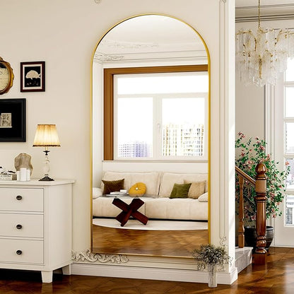 GLSLAND-77 x38 Arched Full Length Mirror - Oversize Floor Mirrors Aluminum Alloy Frame Full Body Dressing Mirror for Bedroom Living Room,Gold