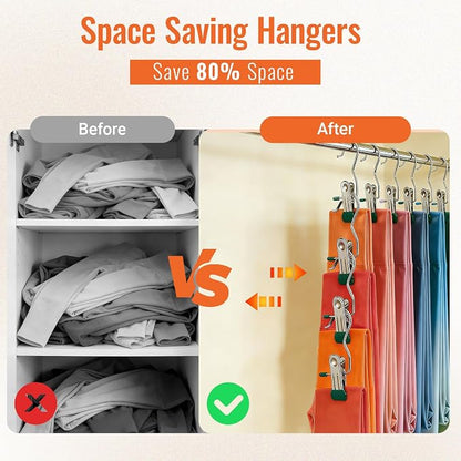 30 Pack Pants Hangers with Clip, Legging Organizer for Closet, Yoga Pants Hangers, Space Saving Hanging Closet Organizer and Storage for Socks, Panties, Underwear, Pants and Jeans (Dark Green)