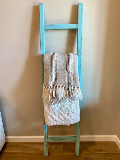 BarnwoodUSA Rustic Farmhouse Decorative Ladder - Our 5 ft Ladder can be Mounted Horizontally or Vertically and is Crafted from Upcycled Wood | No Assembly Required | Blue