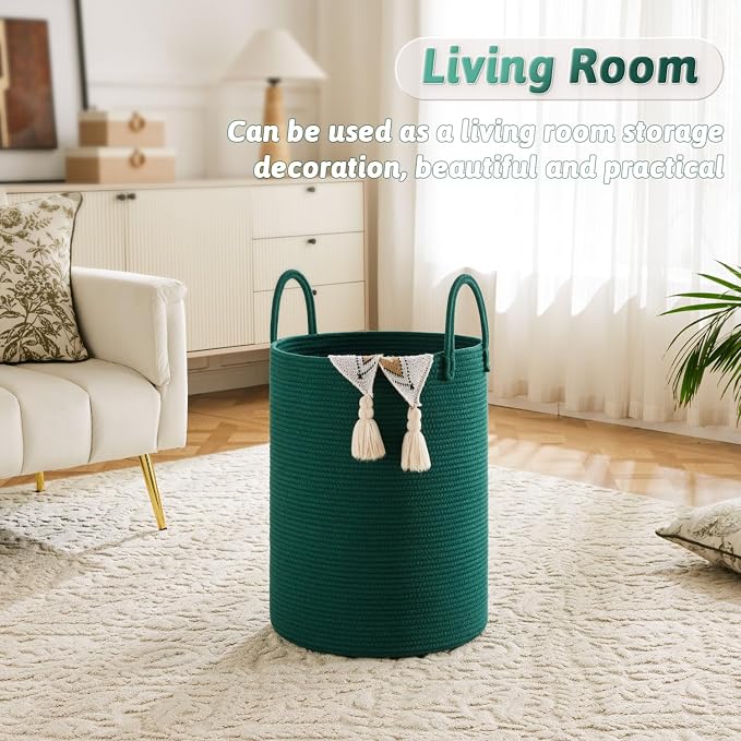 Artfeel Laundry Basket,Woven Cotton Rope Laundry Hamper,60L for Decorative Storage of Dirty Clothes,Toys and Blankets in Bathroom,Baby Room and Living Room