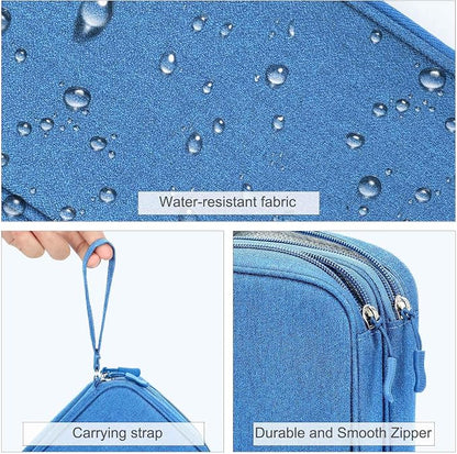 FYY Electronic Organizer, Large Travel Cable Organizer Bag Pouch Electronic Accessories Carry Case Portable Waterproof Double Layers All-in-One Storage Bag for Cable, Cord, Charger, Phone, Cyan