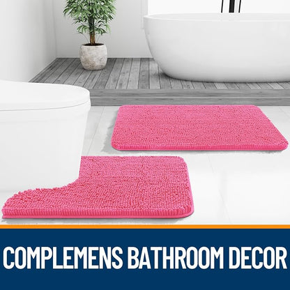 OLANLY Bathroom Runner Rugs 44x24, Soft Absorbent Chenille Bath Rugs, Rubber Backing Quick Dry, Machine Washable Long Bath Mats for Bathroom Floor, Tub and Shower, Home Decor Accessories, Hot Pink